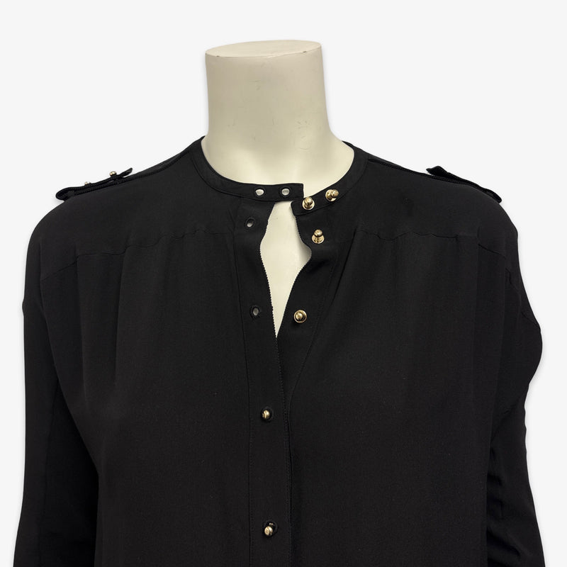 Tom Ford Women's Black Silk Blouse with Gold Stud Buttons