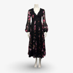 Giambattista Valli Black and Pink Floral Print Maxi Dress