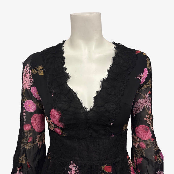 Giambattista Valli Black and Pink Floral Print Maxi Dress