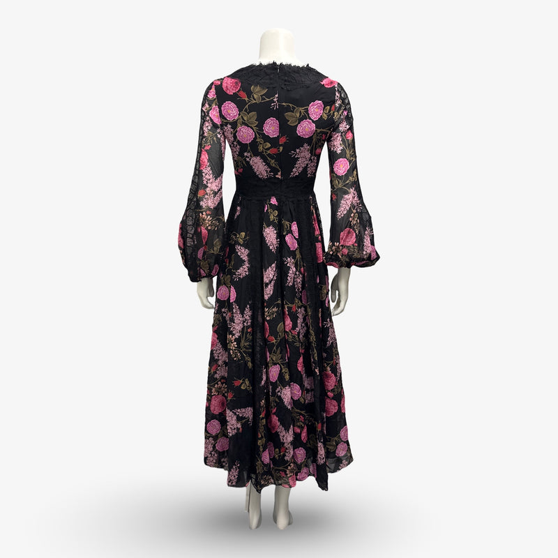 Giambattista Valli Black and Pink Floral Print Maxi Dress