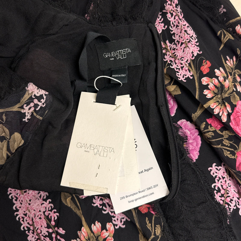 Giambattista Valli Black and Pink Floral Print Maxi Dress