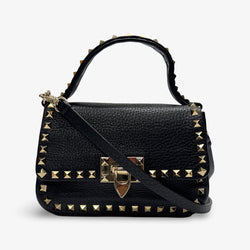 Valentino Black Grained Leather Rockstud Small Crossbody Bag