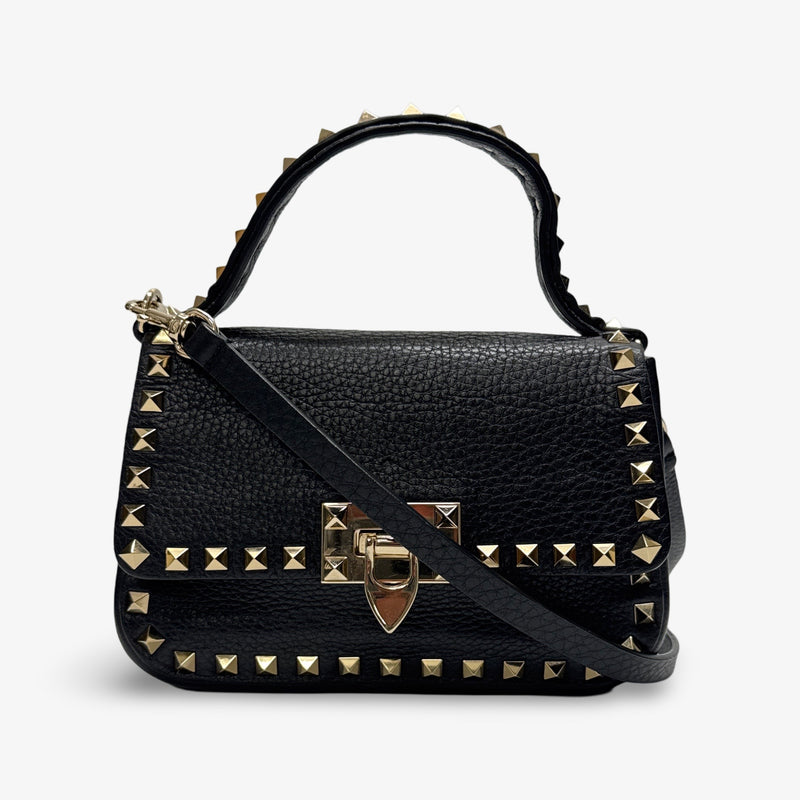 Valentino Black Grained Leather Rockstud Small Crossbody Bag