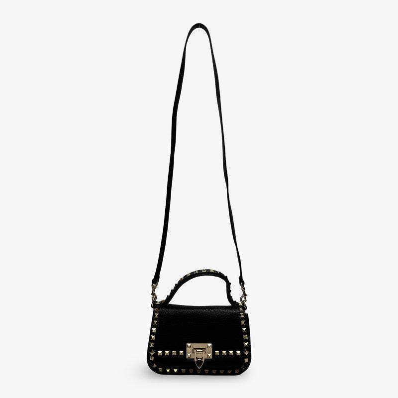 Valentino Black Grained Leather Rockstud Small Crossbody Bag
