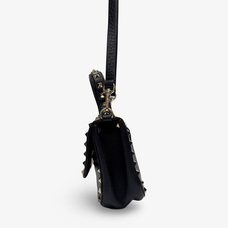 Valentino Black Grained Leather Rockstud Small Crossbody Bag