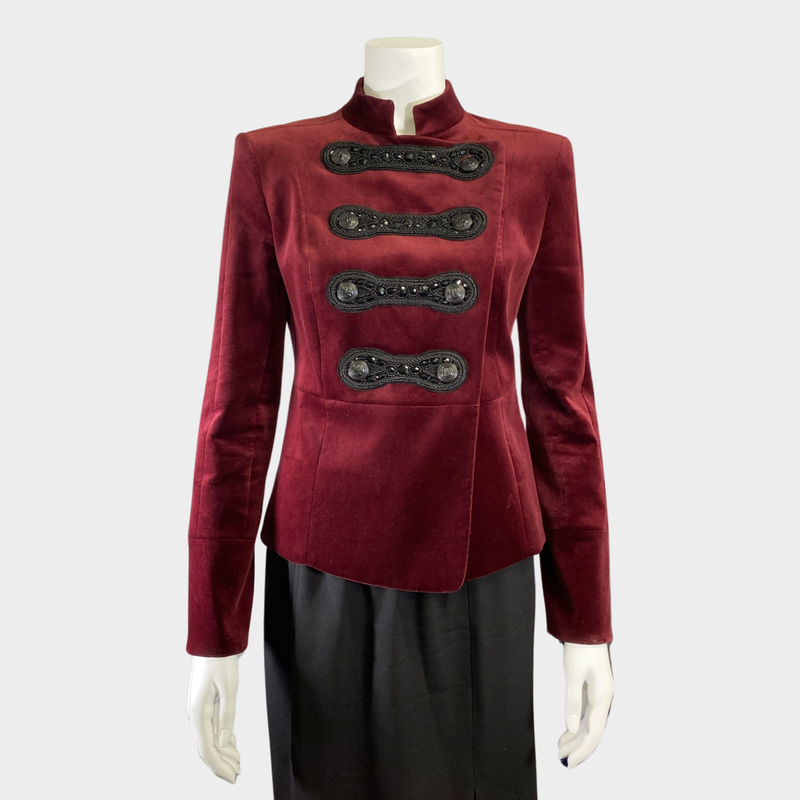 Pierre Balmain women's burgundy velvet double breasted blazer with black beads