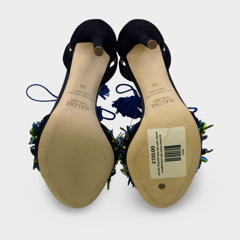 MALONE SOULIERS Black with multi-colored embellishments High-heeled sandals