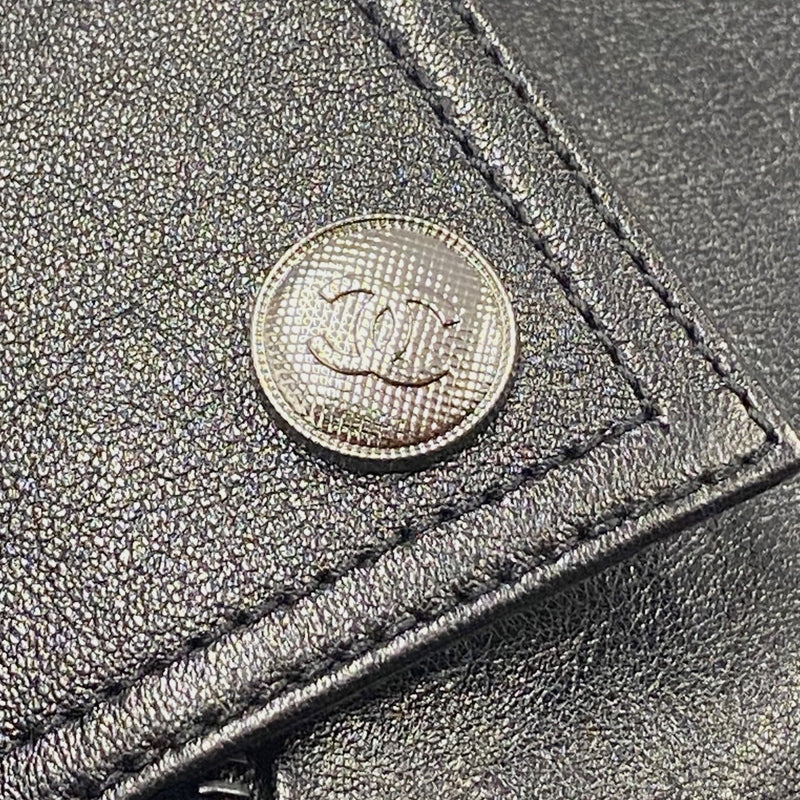 Chanel black leather jacket with embellished collar