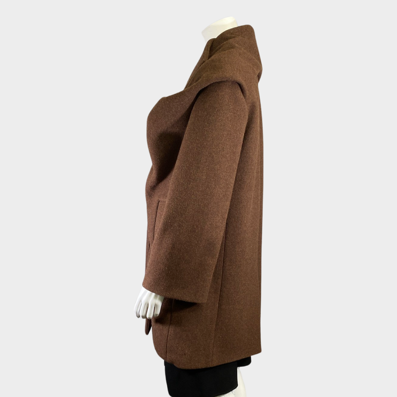 Loewe women's brown wool coat with draped neckline