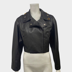 Chanel black leather jacket with embellished collar