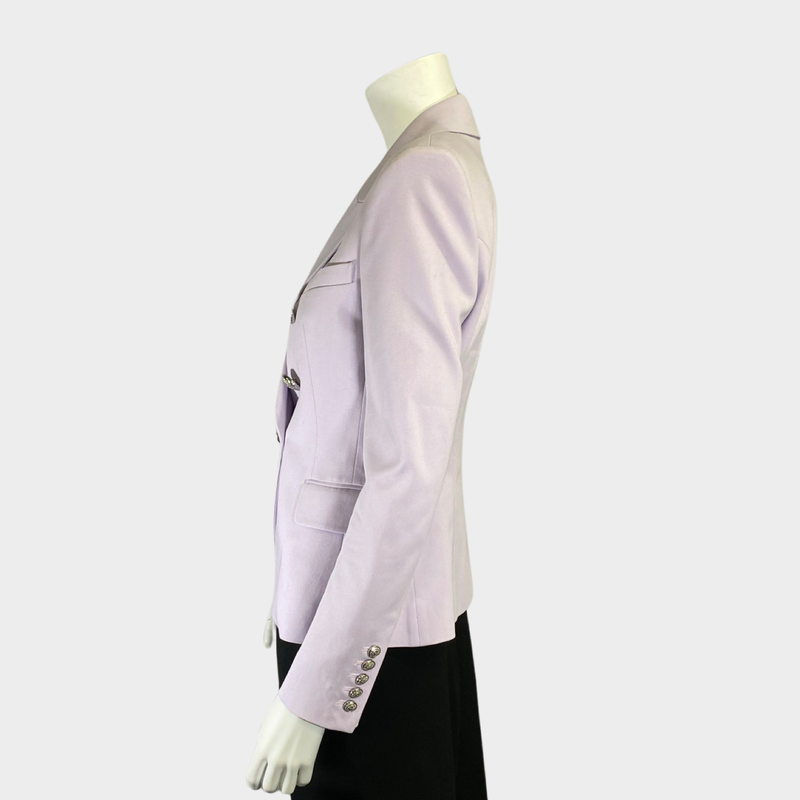 Pierre Balmain women's lilac cotton double breasted blazer with silver buttons