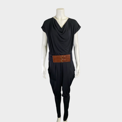 Michael Kors women's black jumpsuit with tan leather belt