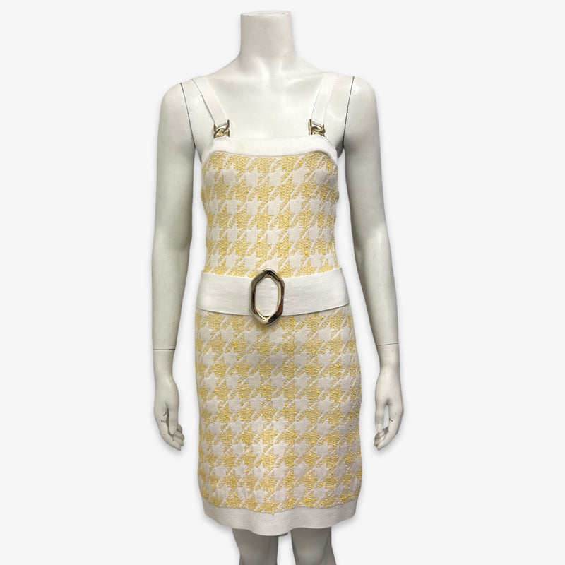 Balmain yellow and white sleeveless dress