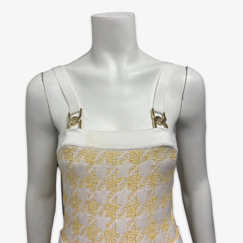 Balmain yellow and white sleeveless dress