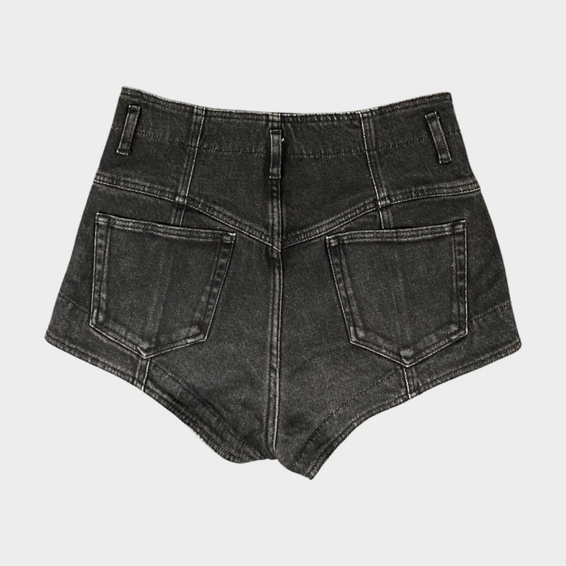 Isabel Marant women's black high-waisted denim cotton shorts