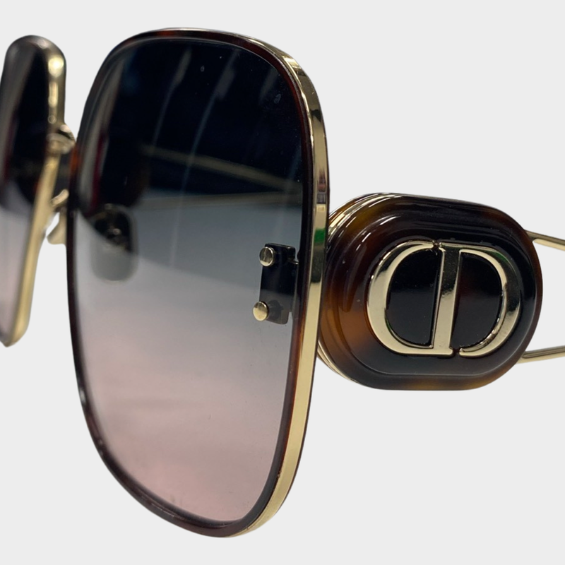 Christian Dior women's brown and red tortoiseshell sunglasses with gold hardware