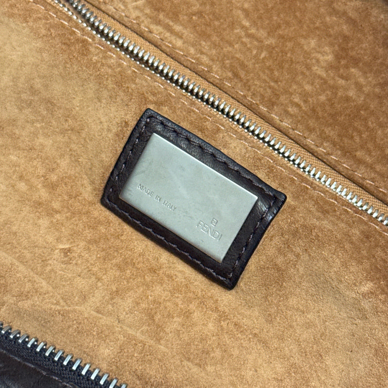 Fendi Vintage Brown Leather Handbag with Wooden Handle