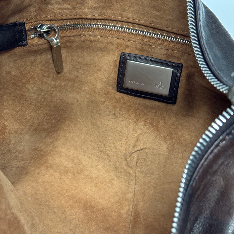 Fendi Vintage Brown Leather Handbag with Wooden Handle