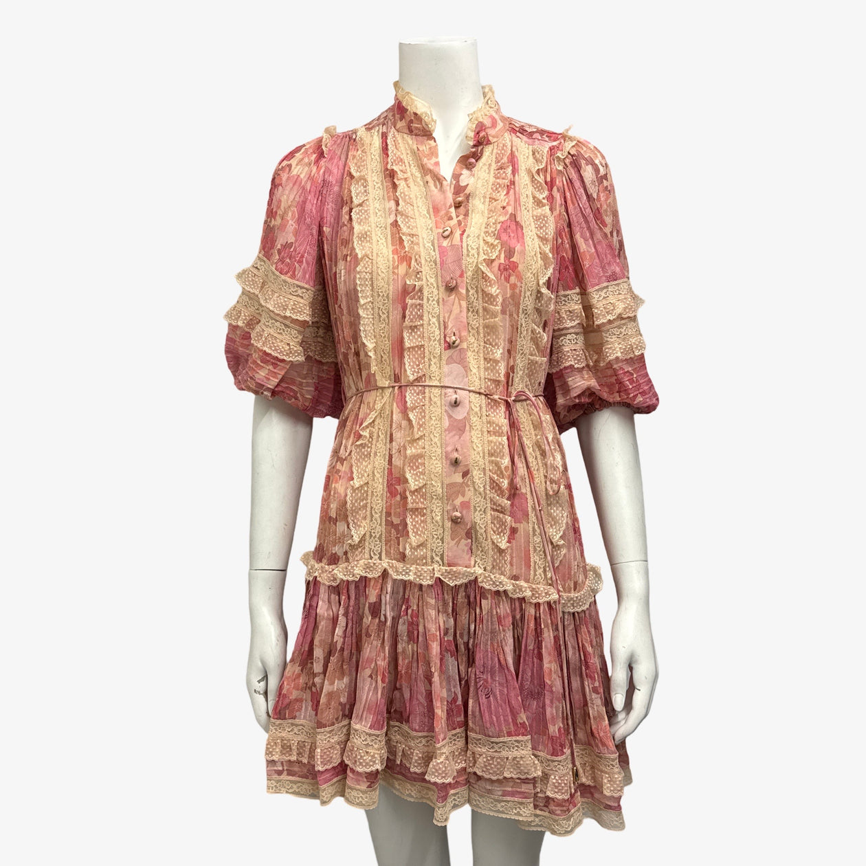 zimmermann pink ruffle dress ZIMMERMANN Pink Floral Frilled Dress – Loop Generation