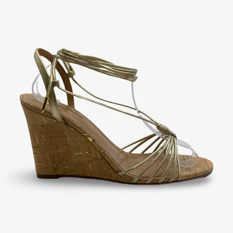 Aquazzura Gold Strappy Cork Wedges