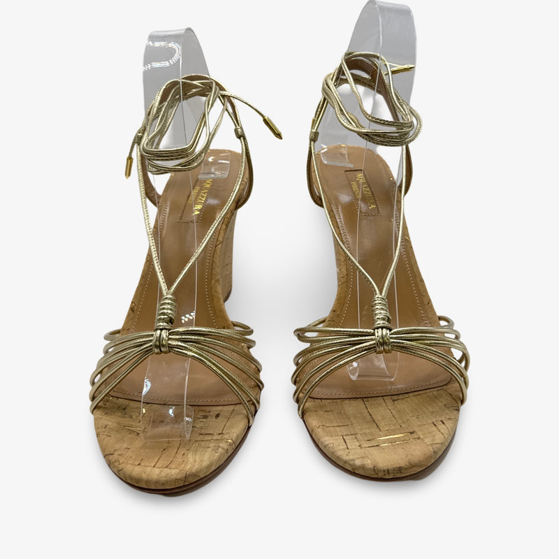 Aquazzura Gold Strappy Cork Wedges