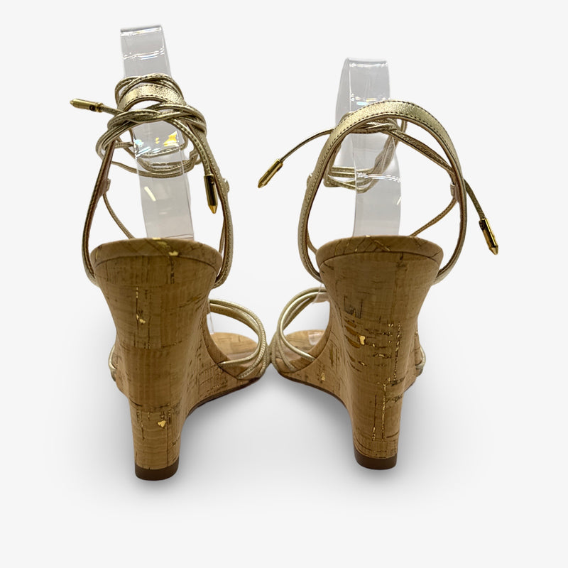 Aquazzura Gold Strappy Cork Wedges