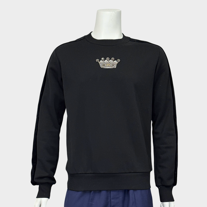Dolce & Gabbana men's black cotton sweatshirt with D&G crown embroidery on the chest