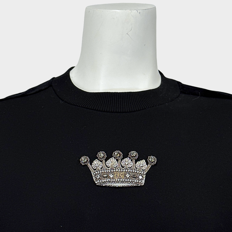 Dolce & Gabbana men's black cotton sweatshirt with D&G crown embroidery on the chest