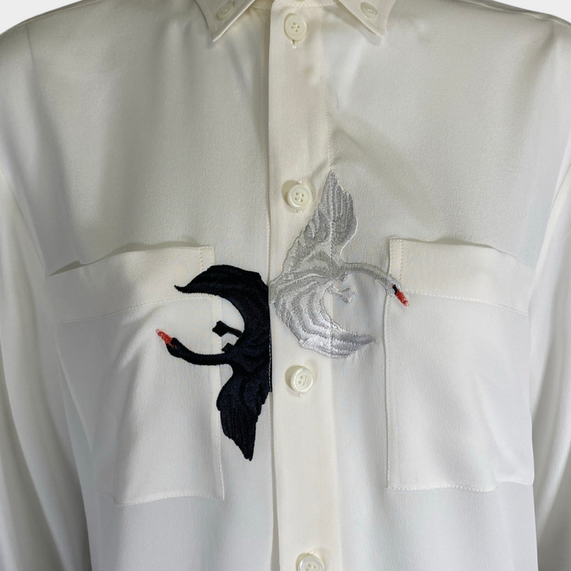 Burberry women's ecru silk shirt with bird embroidery
