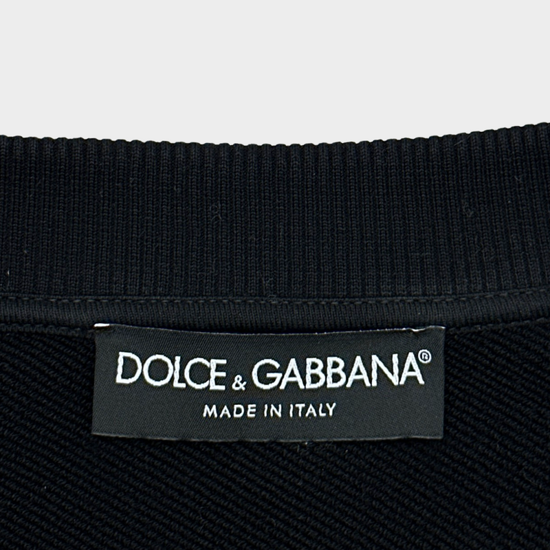 Dolce & Gabbana men's black cotton sweatshirt with D&G crown embroidery on the chest