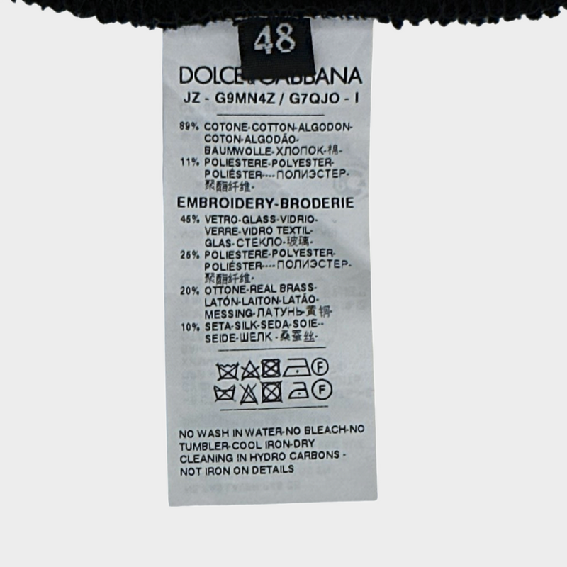 Dolce & Gabbana men's black cotton sweatshirt with D&G crown embroidery on the chest