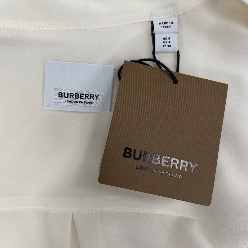 Burberry women's ecru silk shirt with bird embroidery