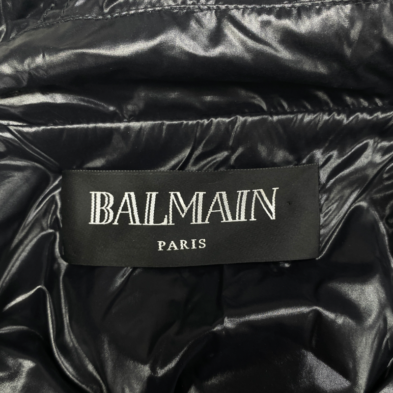 Balmain women's black shiny coat with gold-toned hardware