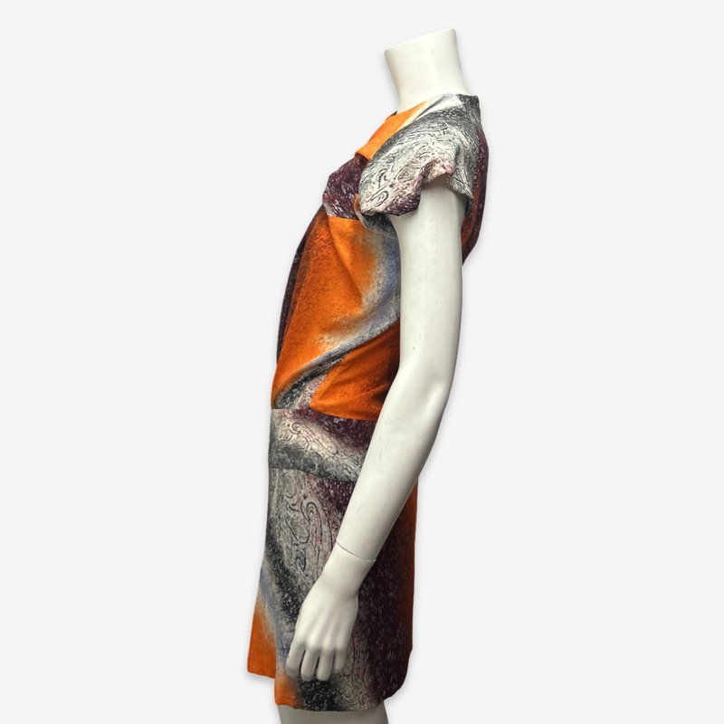 Peter Pilotto Orange And Multicolour Silk Asymmetrical Style Dress