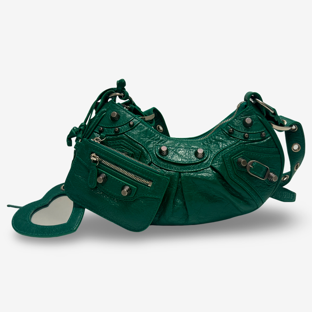 Balenciaga Women's Forest Green Leather 'Le Cagole' Shoulder Bag