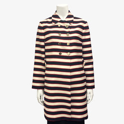 Valentino Women's White, Red, Navy Striped Coat