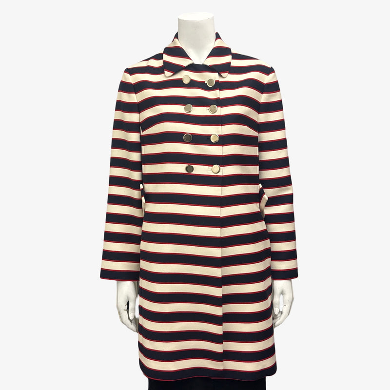 Valentino Women's White, Red, Navy Striped Coat