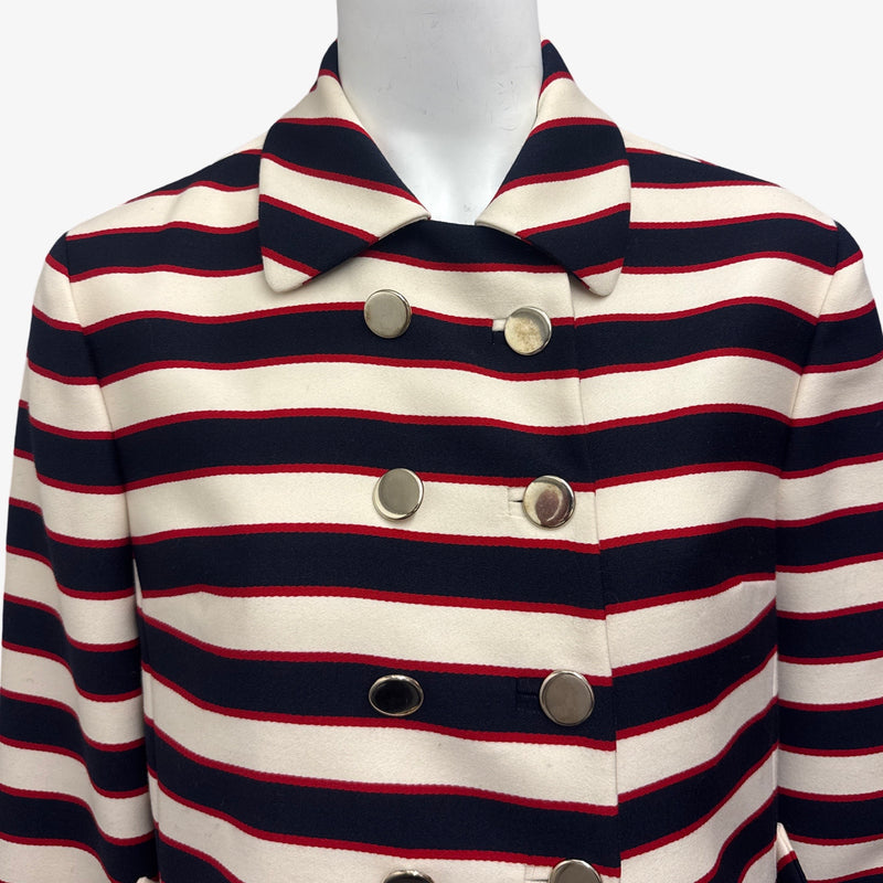 Valentino Women's White, Red, Navy Striped Coat