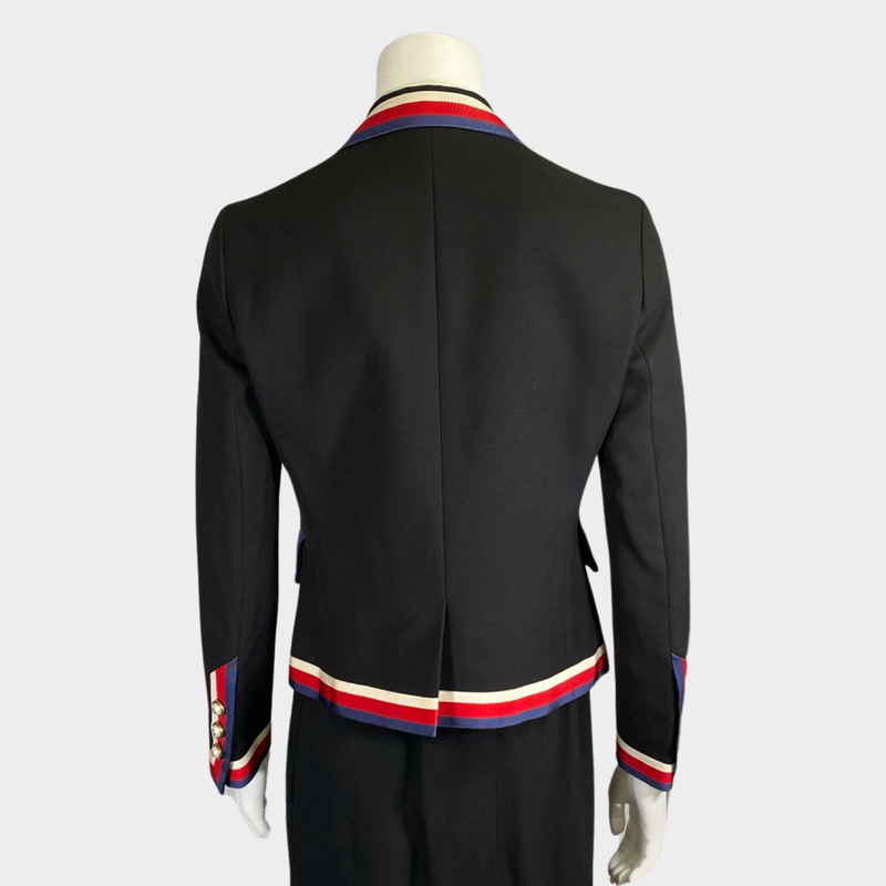Gucci women's black silk and wool blazer with stripes and gold hardware