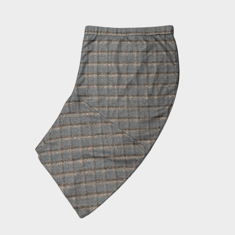 Brunello Cucinelli women's grey and brown metallic wool asymmetrical skirt