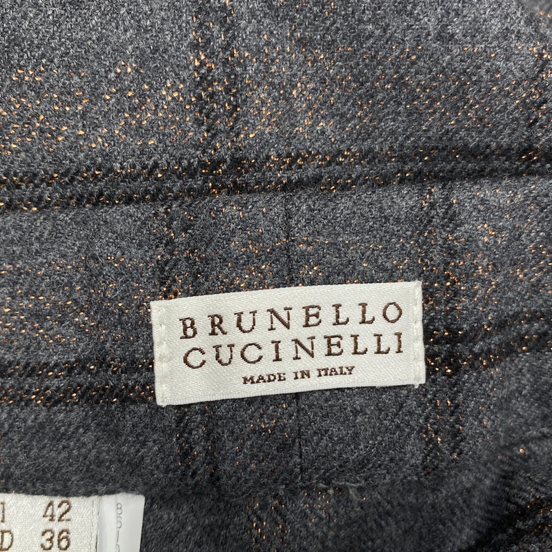 Brunello Cucinelli women's grey and brown metallic wool asymmetrical skirt