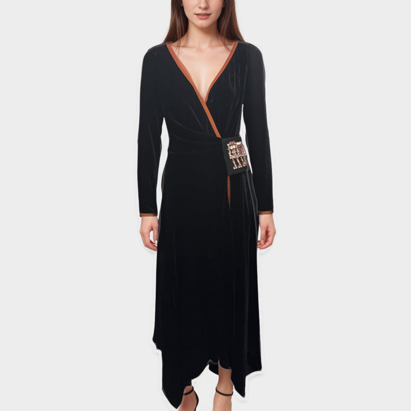 Peter Pilotto Women's Black velvet robe Dress with multicolour crystals