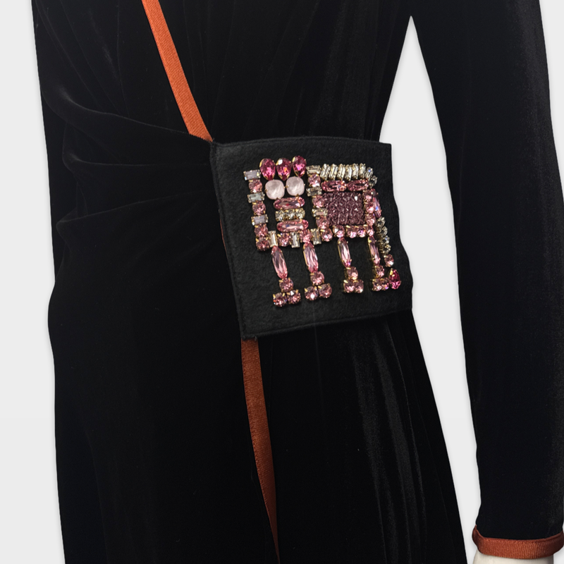 Peter Pilotto Women's Black velvet robe Dress with multicolour crystals