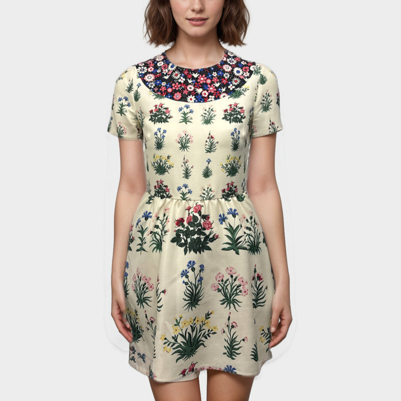 Valentino Women's Cream with multicolor floral print mini Dress