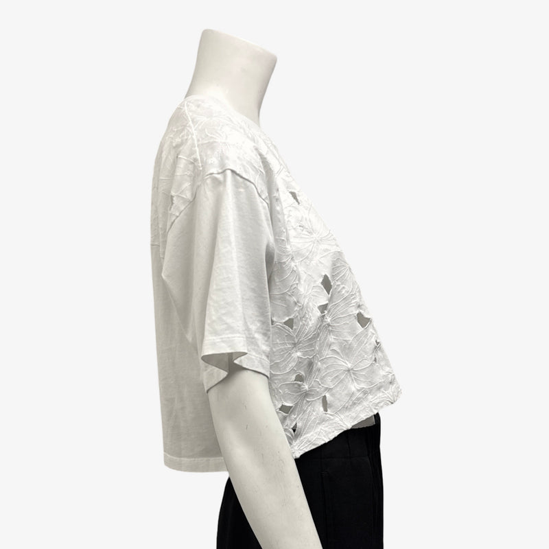 Red Valentino Women's White Flower Embroidery Cropped T-Shirt