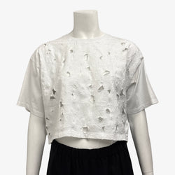 Red Valentino Women's White Flower Embroidery Cropped T-Shirt