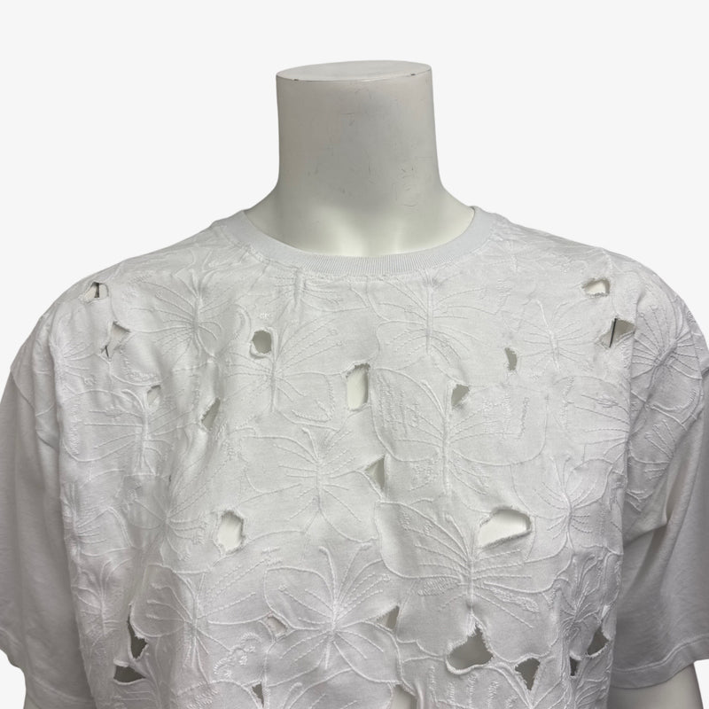 Red Valentino Women's White Flower Embroidery Cropped T-Shirt