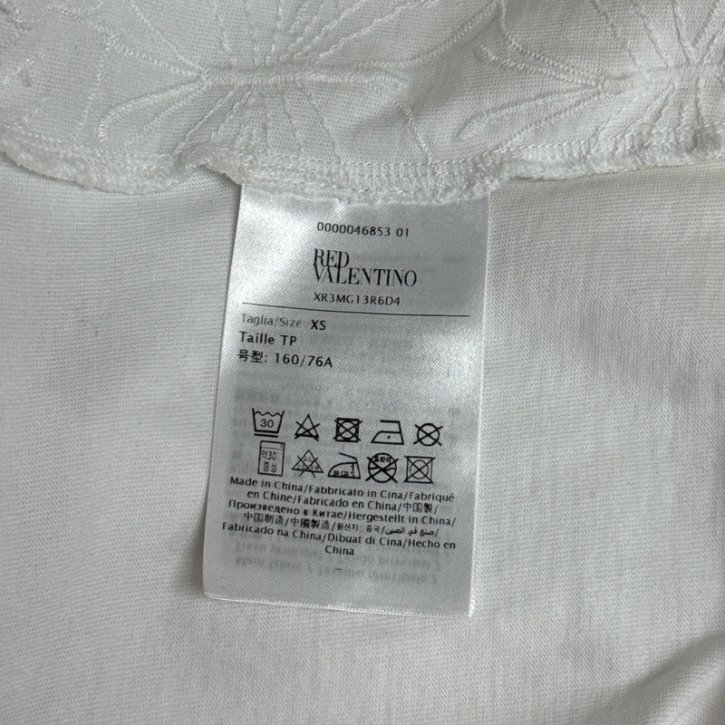 Red Valentino Women's White Flower Embroidery Cropped T-Shirt