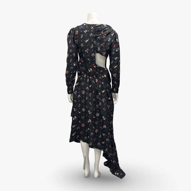 Preen Black Floral Print Dress With Cutouts