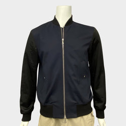 Paul Smith men's navy wool bomber jacket with nylon sleeves